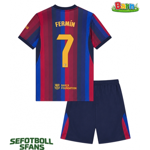 Barcelona Fermin Lopez #7 Hemmaställ Barn 2026-27 Kortärmad (+ Korta byxor)